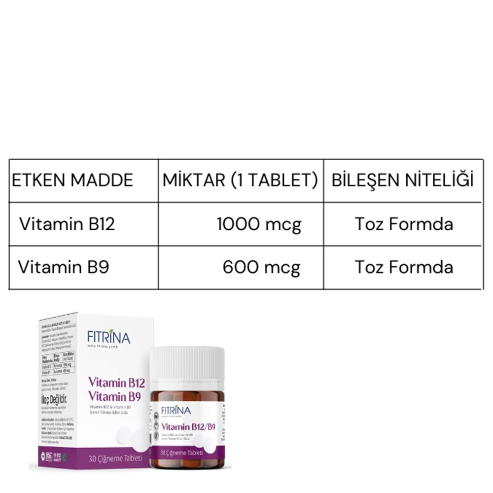 FITRİNA B12 & B9 FOLİK ASİT 30 TABLET