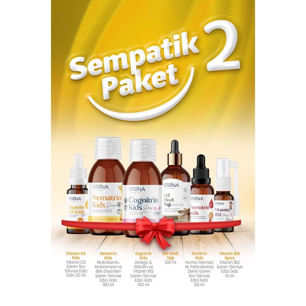 FITRİNA SEMPATİK PAKET 2 (D3 KİDS, NEMATRİN KİDS, COGNİTRİN KİDS, UDİ HİNDİ YAĞI, FERROTRİN KİDS, B12 KİDS SPREY)