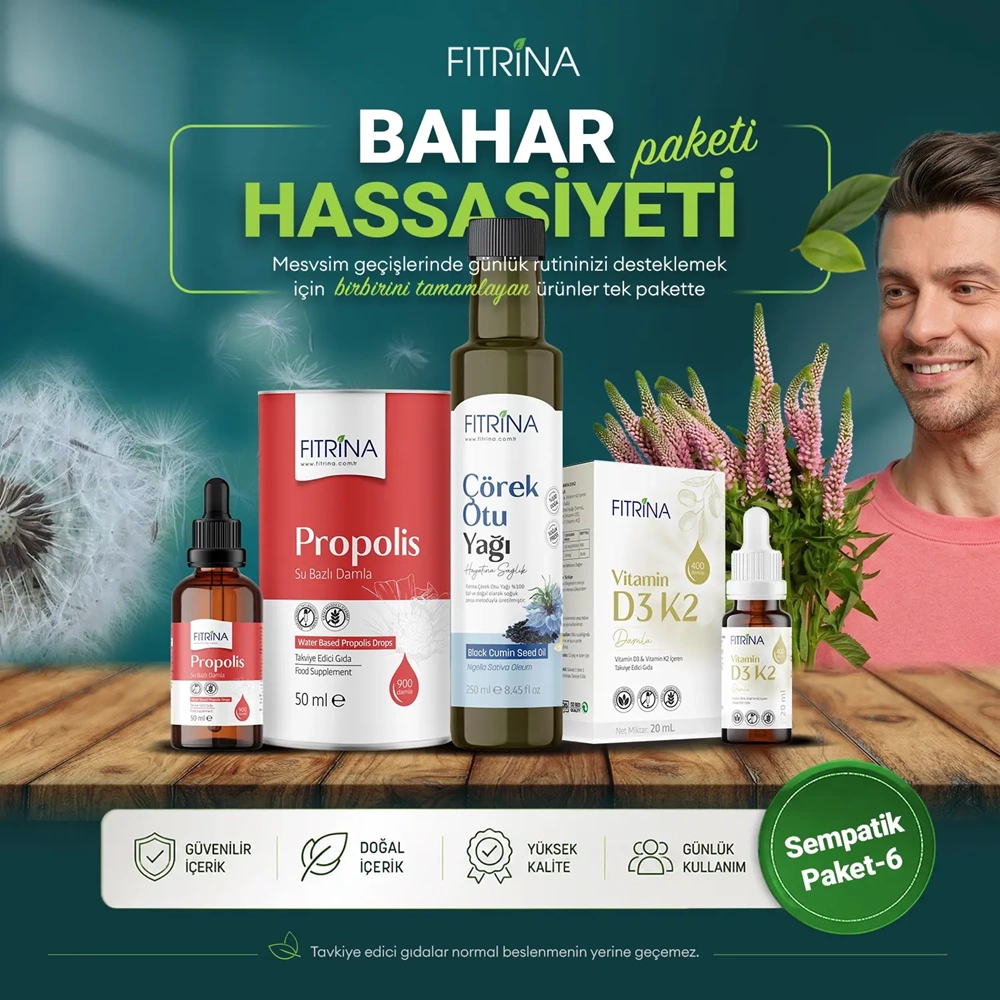 FITRİNA SEMPATİK BAHAR PAKETİ 6 ( D3K2 VİTAMİNİ-PROPOLİS 50 ML-ÇÖREKOTU YAĞI 250 ML )