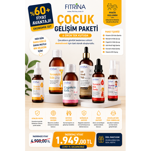 FITRİNA SEMPATİK PAKET 2 (D3 KİDS, NEMATRİN KİDS, COGNİTRİN KİDS, UDİ HİNDİ YAĞI, FERROTRİN KİDS, B12 KİDS SPREY)